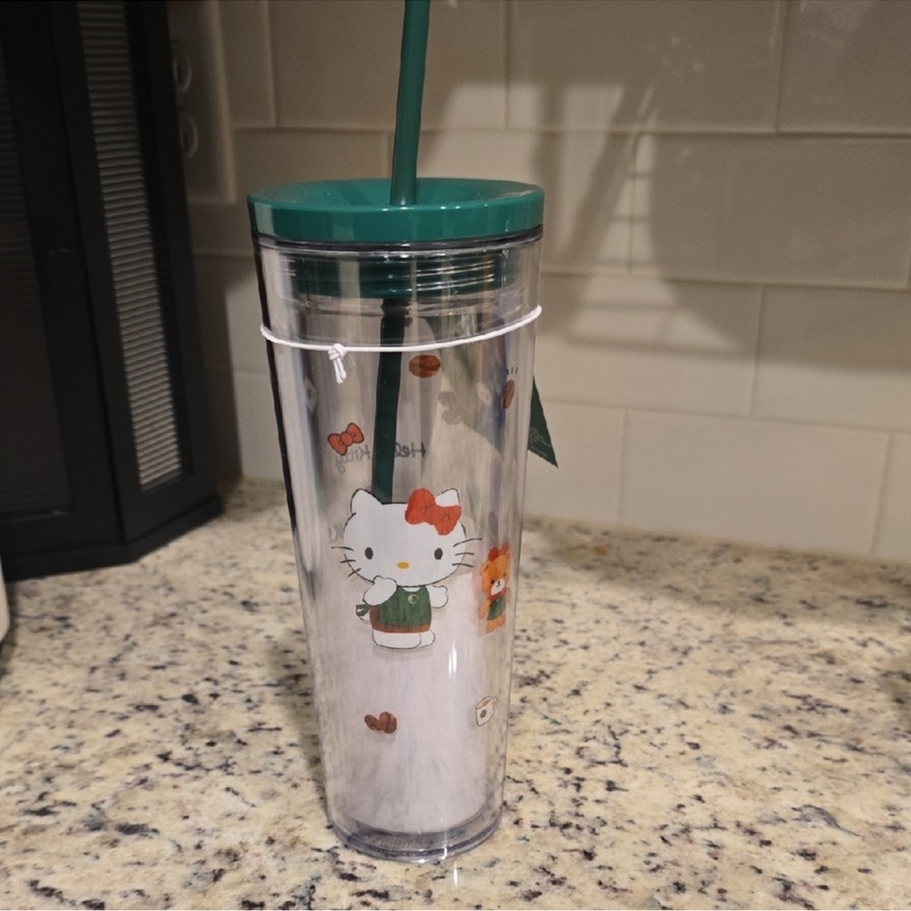 Starbucks Hello Kitty Clear Tumbler with Straw  collab nwt